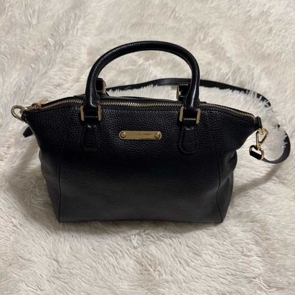 Michael Kors Black Leather Satchel with Gold Accents - Picture 1 of 16